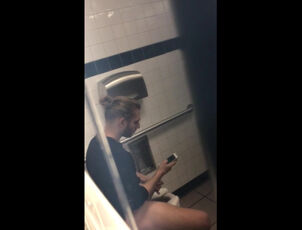 Kinky boy jacking fuckpole right in restroom